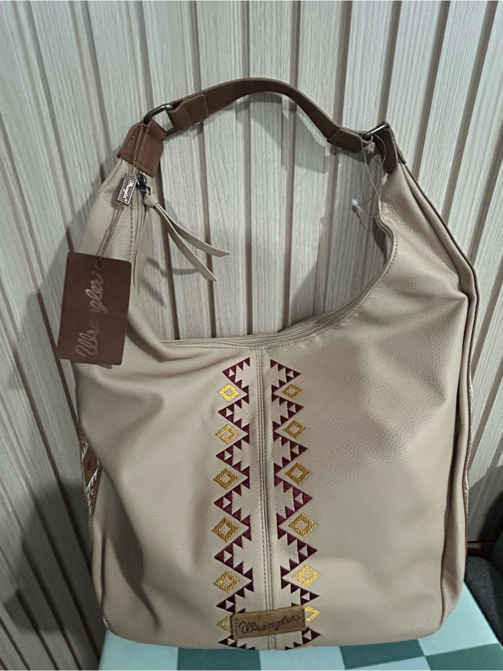 Wrangler Cream Hobo with Burgundy and Gold Embroidery